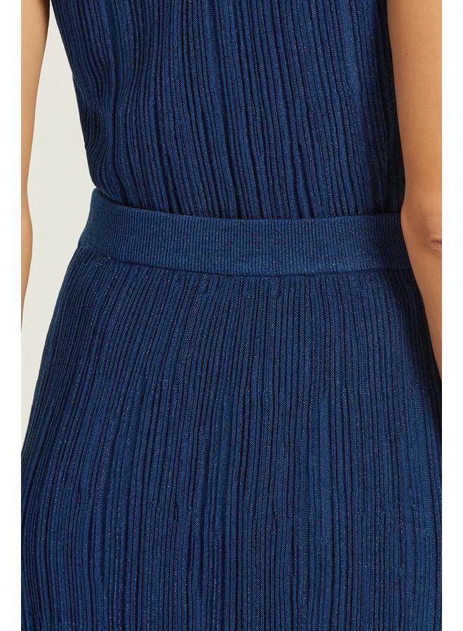 Mısırlı 1951  Navy Blue Thin Pleated Sequin Long Skirt. for Women | Best Price UAE