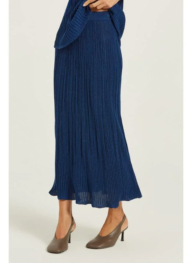 Mısırlı 1951  Navy Blue Thin Pleated Sequin Long Skirt. for Women | Best Price UAE