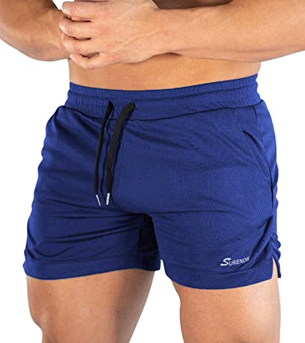 Surenow Mens Running Gym Shorts 3 Inch Breathable Lightweight Athletic Sport Shorts Training Workout Shorts with Pockets (Bright Blue, Large) - Image 1