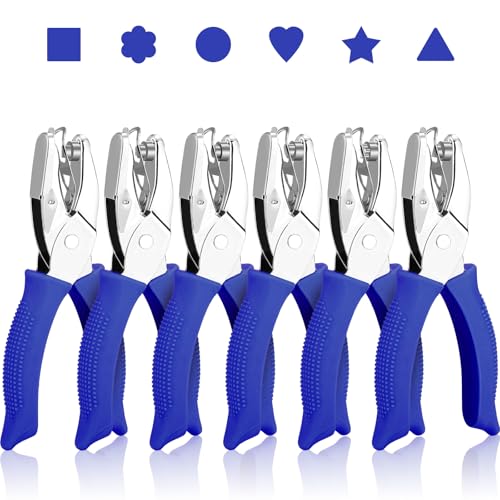 Modacraft 6-Pack Craft Hole Punchers Set - 1/4" Hole Punch Tool for Scrapbooking, Card Making, Binder Tabs | Circle, Heart, Star, Triangle Shapes | Soft-Grip Handles, Lightweight - Image 1