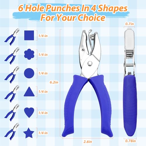 Modacraft 6-Pack Craft Hole Punchers Set - 1/4" Hole Punch Tool for Scrapbooking, Card Making, Binder Tabs | Circle, Heart, Star, Triangle Shapes | Soft-Grip Handles, Lightweight - Image 3