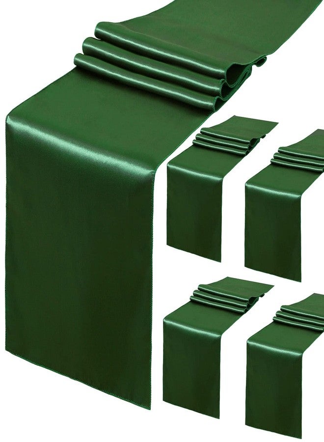 LuoluoHouse 5 Pack Forest Green Table Runner 12 x 108 Inches Long Smooth Satin Silk Forest Green Table Runners for New Year Party Valentine's Day Birthday Wedding Banquet - Image 1