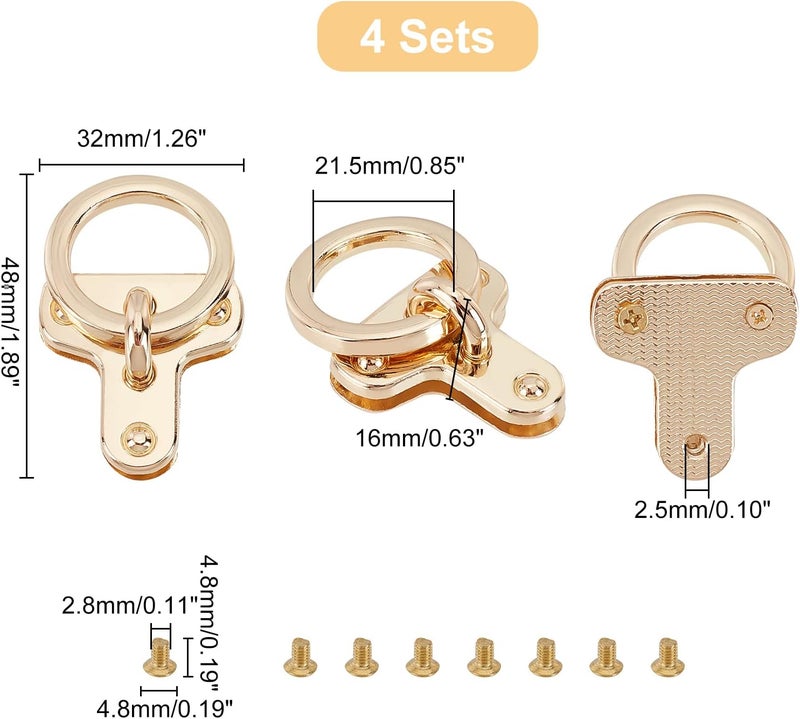 klarako 4 Sets Rotatable Button Studs Rivet, O-Ring Flat Button Screwback Nail Rivet Gold Purse Suspension Clasp Handbag Chain Connector Clip Buckles Hardware DIY Leather Craft Belts Strap Accessories - Image 3
