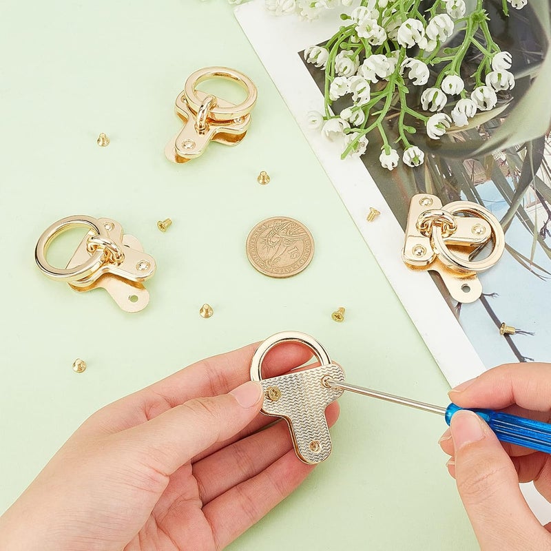 klarako 4 Sets Rotatable Button Studs Rivet, O-Ring Flat Button Screwback Nail Rivet Gold Purse Suspension Clasp Handbag Chain Connector Clip Buckles Hardware DIY Leather Craft Belts Strap Accessories - Image 2