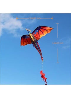 3D Dragon Kite, 1000 FT Kite String with Reel, Dinosaur Kites for Kids & Adults Easy to Fly for Beginner, Large Beach Kite, with Spiral Tail