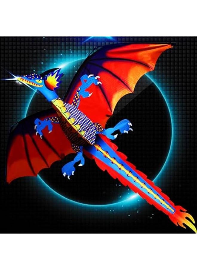 Generic - 3D Dragon Kite, 1000 FT Kite String with Reel, Dinosaur Kites for Kids & Adults Easy to Fly for Beginner, Large Beach Kite, with Spiral Tail - Image 1
