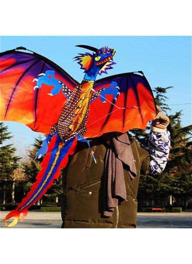 Generic - 3D Dragon Kite, 1000 FT Kite String with Reel, Dinosaur Kites for Kids & Adults Easy to Fly for Beginner, Large Beach Kite, with Spiral Tail - Image 1