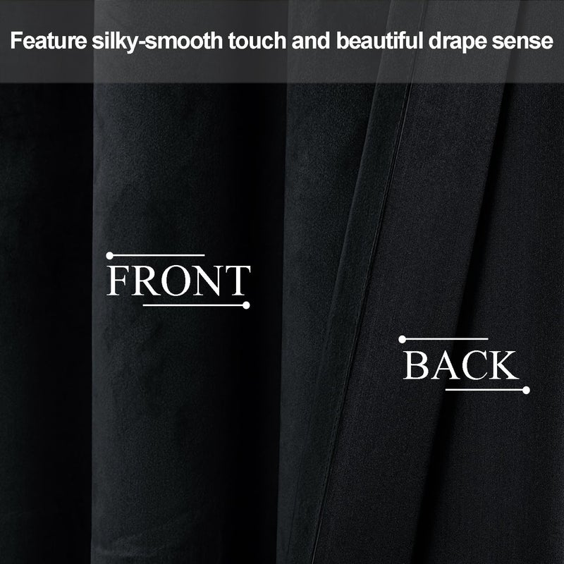 JIUZHEN Black Velvet Curtains 63 inches Blackout Curtains for Living Room - Privacy Protect Room Darkening Grommet Thick Velvet Window Drapes for Bedroom  Set of 2 with Tiebacks  42W x 63L - Image 4