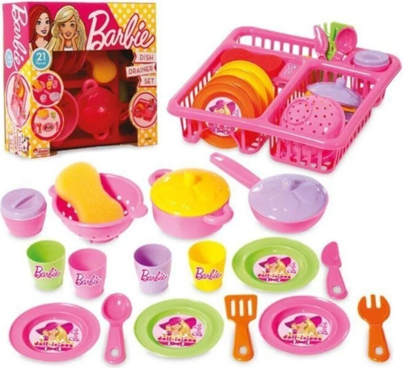 dede Grandpa Barbie Toy Dish Rack Plate Pot Set + 22 Pieces Cuttable Toy Fruit Vegetable Cut Cut