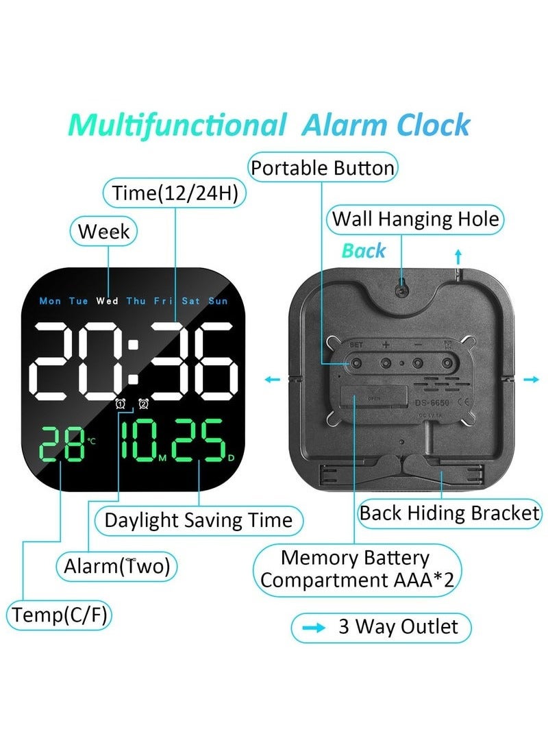 كيلا ساعة حائط رقمية، ساعة حائط رقمية LED مزودة بجهاز تحكم عن بُعد لتزيين غرفة المعيشة، الأسبوع، التاريخ، درجة الحرارة بـ 3 ألوان، سطوع تلقائي، واقفة ومعلقة - Image 3