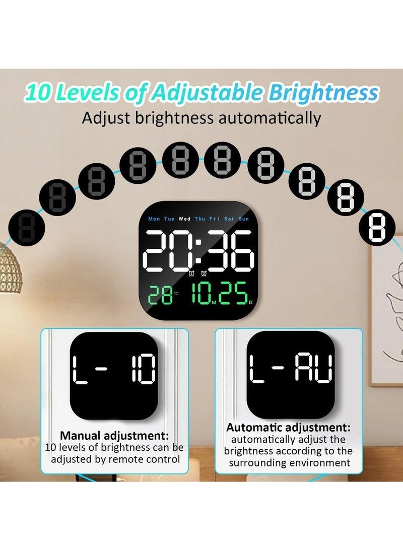 كيلا ساعة حائط رقمية، ساعة حائط رقمية LED مزودة بجهاز تحكم عن بُعد لتزيين غرفة المعيشة، الأسبوع، التاريخ، درجة الحرارة بـ 3 ألوان، سطوع تلقائي، واقفة ومعلقة - Image 4