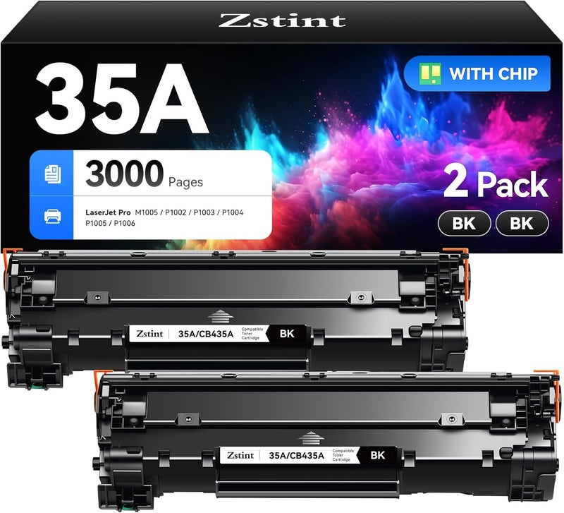 Zstint 35A Black Toner Cartridge 2-Pack Replacement for HP 35A CB435A Compatible with HP Laserjet P1005 P1006 P1007 P1008 P1009 P1002 P1003 P1102w P1109w Pro MFP M1212nf M1217nfw M1522nf M1120 P1505 Printer - Image 1