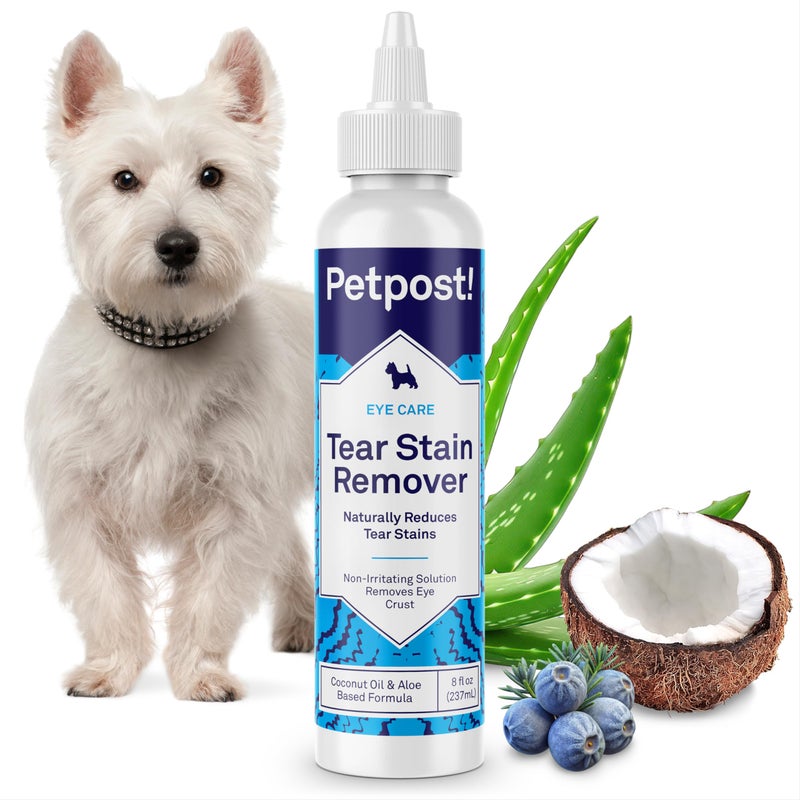 Petpost Tear Stain Remover for Dogs | 8 oz Gentle Dog Eye Cleaner Solution | Safe Dog Tear Stain Remover for White Fur & Light-Coated Breeds | Bleach Free - Image 1