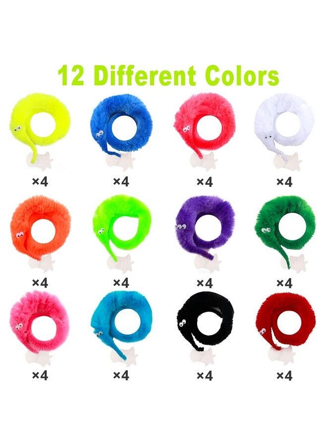 CCINEE - 48 Pcs Magic Twisty Worm Wiggly Twisty Fuzzy Worms On A String Magic Worm Toys For Kid Cat Party Favors 12Colors - Image 1