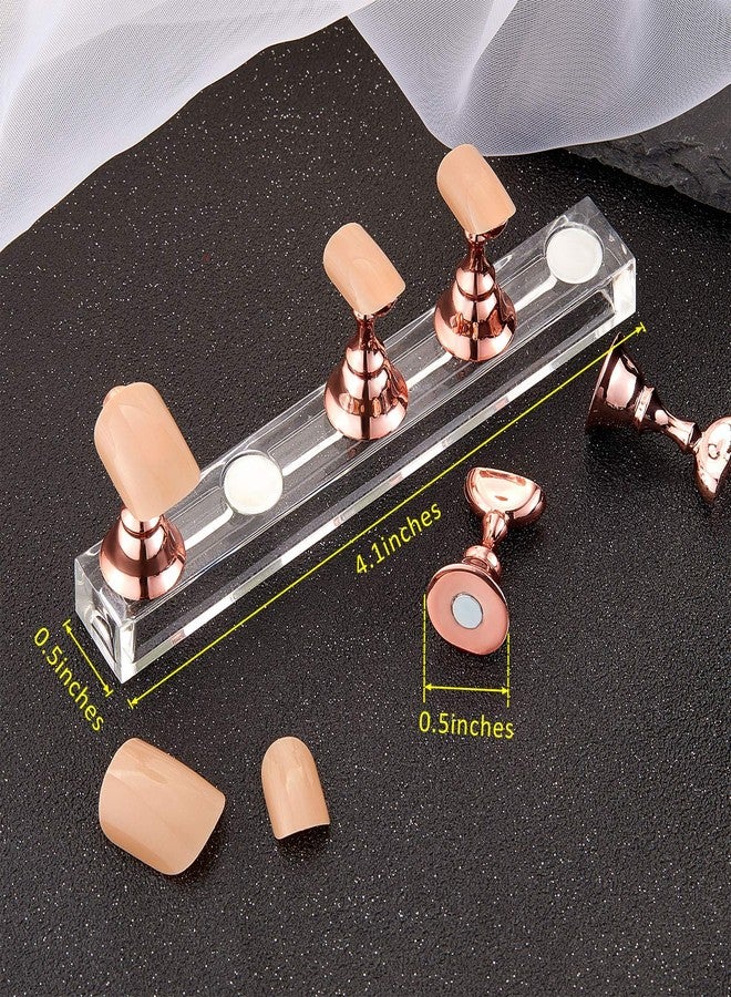 Blulu 2 Sets Nail Stand for Press on Acrylic Nails Display Practice Magnetic Fake Nail Holder for Painting Nails for False Fingernail Manicure Tool Home DIY Salon Supplies(Rose Gold) - Image 2