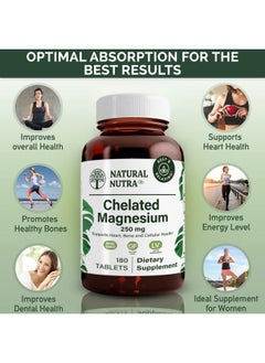 Natural Nutra Chelated Magnesium Oxide Supplement With Amino Acid Chelate For High Absorption Promotes Healthy Bones Dental Health Improves Heart Health And Energy Levels 250 Mg 180 Tablets  - Image 4