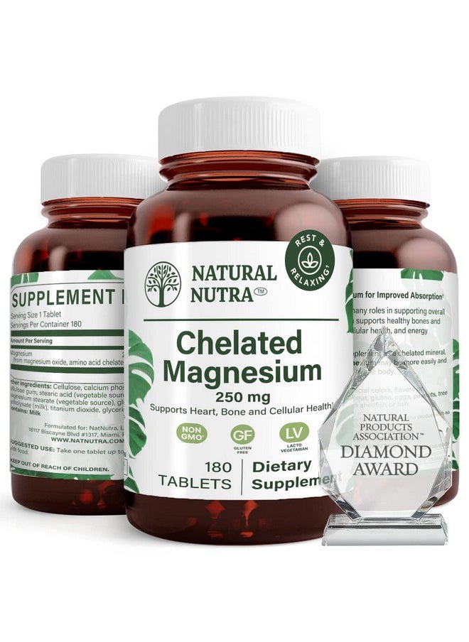 Natural Nutra Chelated Magnesium Oxide Supplement With Amino Acid Chelate For High Absorption Promotes Healthy Bones Dental Health Improves Heart Health And Energy Levels 250 Mg 180 Tablets  - Image 2