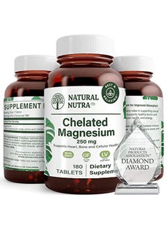 Natural Nutra Chelated Magnesium Oxide Supplement With Amino Acid Chelate For High Absorption Promotes Healthy Bones Dental Health Improves Heart Health And Energy Levels 250 Mg 180 Tablets  - Image 1