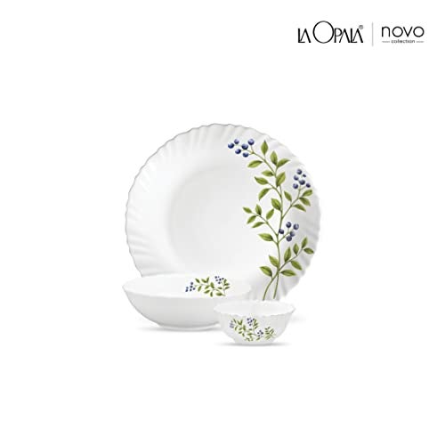 La Opala Novo Collection Opal Glass Crockery | for Family of 4 | Dinner Set 10 pcs Lush Greens | Plates & Bowls for Dining | Microwave Safe | 100% Vegetarian | Extra Strong | Light & White - Image 2