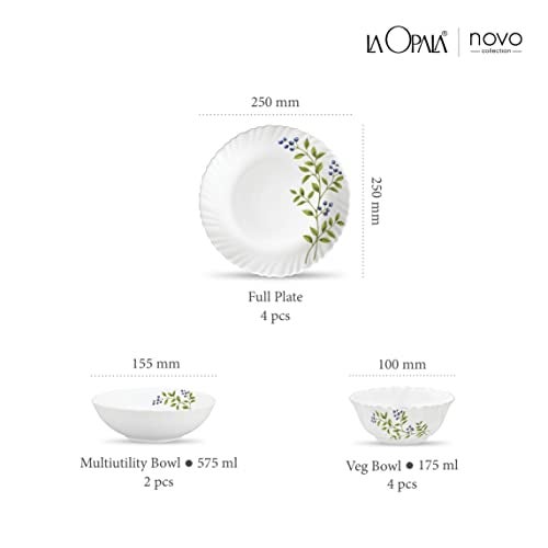 La Opala Novo Collection Opal Glass Crockery | for Family of 4 | Dinner Set 10 pcs Lush Greens | Plates & Bowls for Dining | Microwave Safe | 100% Vegetarian | Extra Strong | Light & White - Image 3