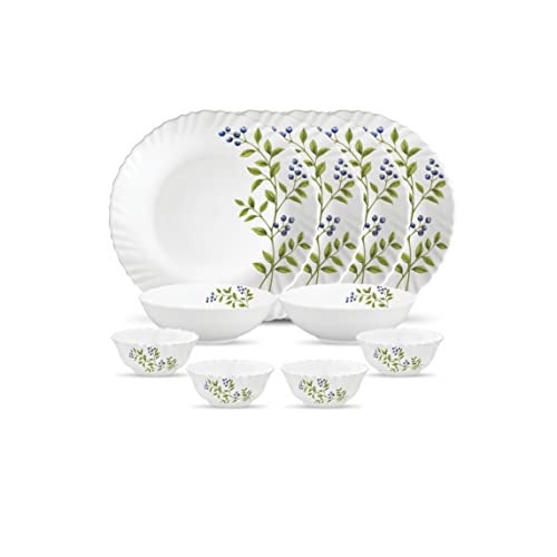 La Opala Novo Collection Opal Glass Crockery | for Family of 4 | Dinner Set 10 pcs Lush Greens | Plates & Bowls for Dining | Microwave Safe | 100% Vegetarian | Extra Strong | Light & White - Image 1