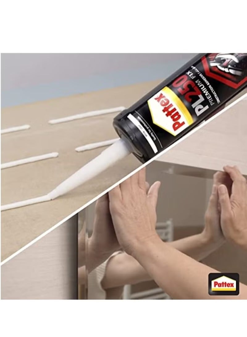 Pattex PL250 Premium Fix White Construction Adhesive 350kg/m² for strong, heavy-duty bonding, indoor and outdoor, on all materials, with advanced German technology and solvent-free (1 piece) - Image 3