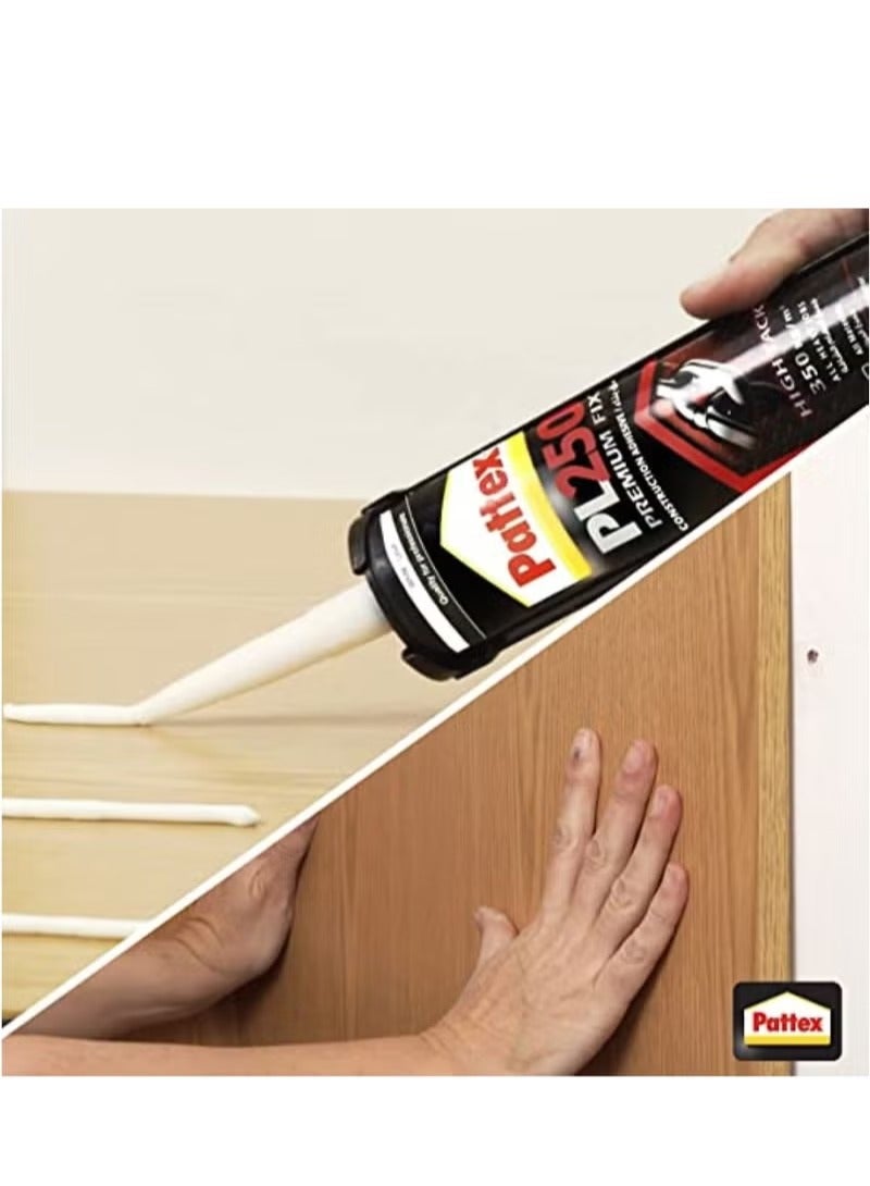 Pattex PL250 Premium Fix White Construction Adhesive 350kg/m² for strong, heavy-duty bonding, indoor and outdoor, on all materials, with advanced German technology and solvent-free (1 piece) - Image 4