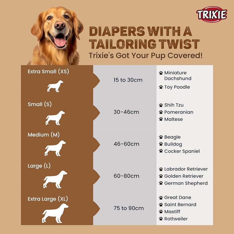 Trixie Disposable Diapers for Male Dogs, Polyester Material, Comes with Adhering Fasteners & an Elastic Band, can be Used to Avoid Male Marking, Excitable Urination, S-M 30-46cm, 12pcs - Image 2