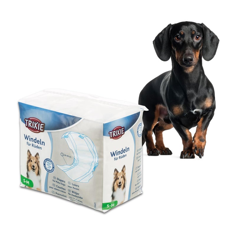 Trixie Disposable Diapers for Male Dogs, Polyester Material, Comes with Adhering Fasteners & an Elastic Band, can be Used to Avoid Male Marking, Excitable Urination, S-M 30-46cm, 12pcs - Image 1