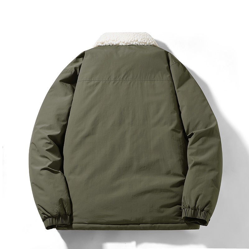Winter Sports Leisure Trendy Brand Solid Color Lamb Velvet Lapel Coat Workwear Warm Down Jacket Men'S Wear - Image 3