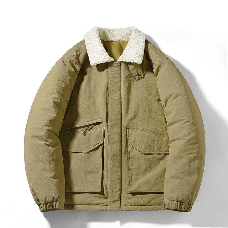 Winter Sports Leisure Trendy Brand Solid Color Lamb Velvet Lapel Coat Workwear Warm Down Jacket Men'S Wear - Image 4