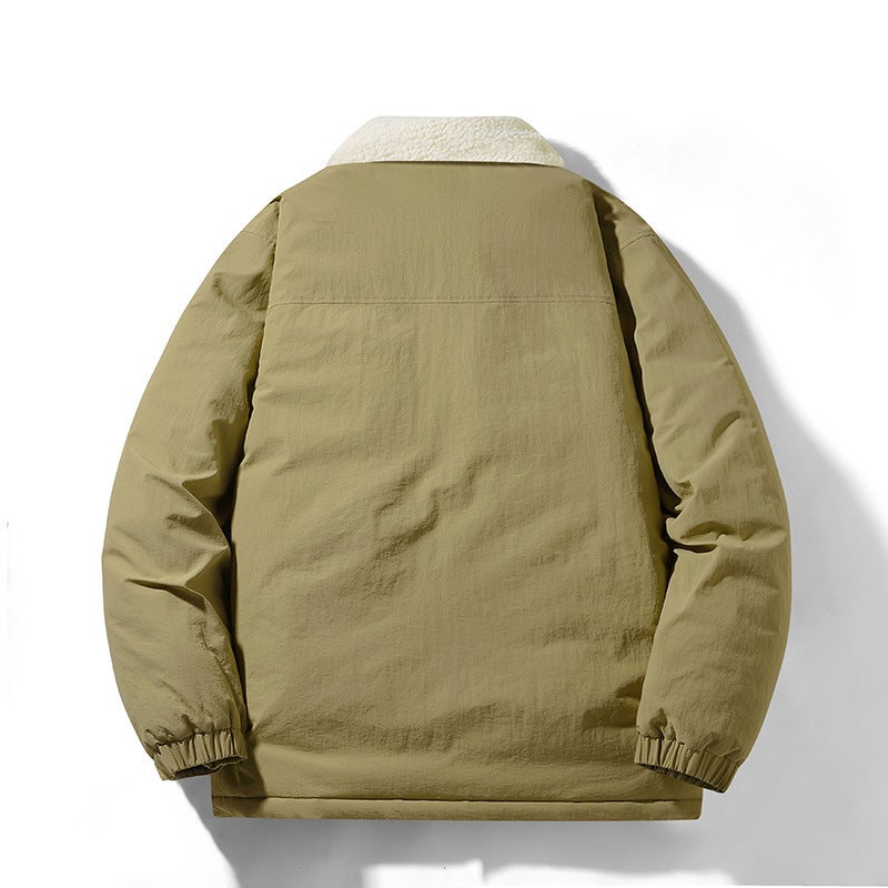 Winter Sports Leisure Trendy Brand Solid Color Lamb Velvet Lapel Coat Workwear Warm Down Jacket Men'S Wear - Image 5