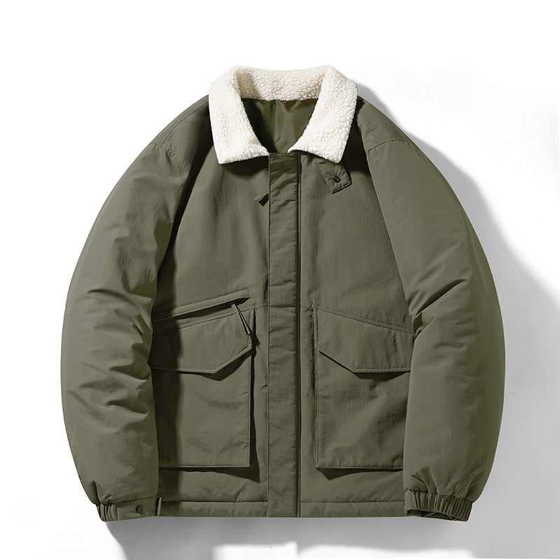 Winter Sports Leisure Trendy Brand Solid Color Lamb Velvet Lapel Coat Workwear Warm Down Jacket Men'S Wear - Image 1