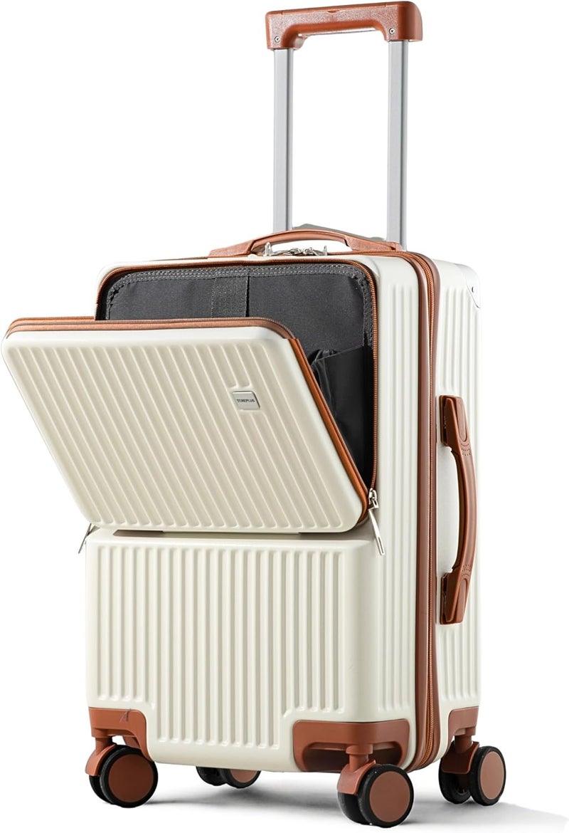 Tereplus 24-Inch Travel Trolley Bag with USB Port (White & Mocha) - Image 1