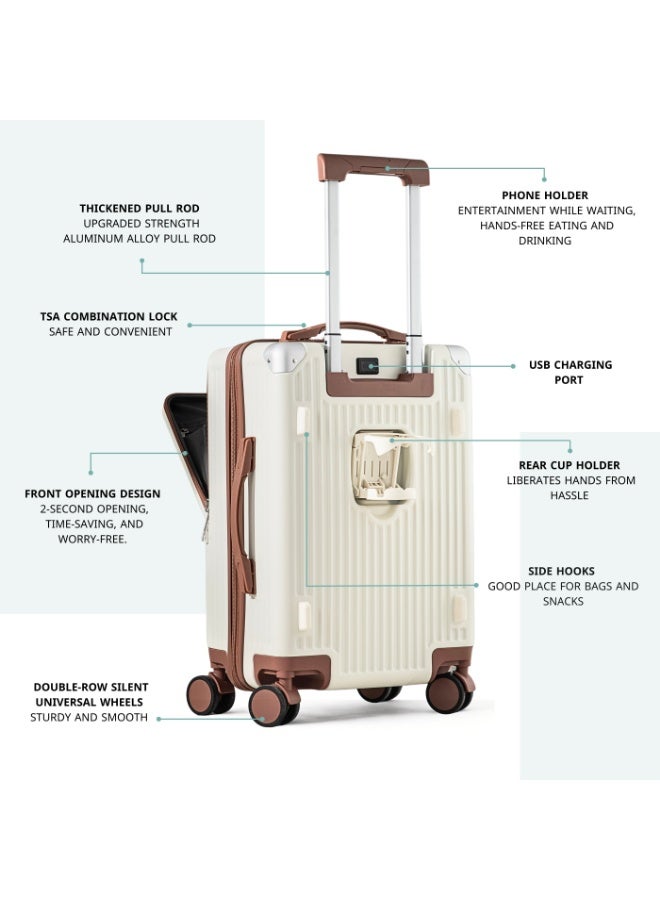 Tereplus 24-Inch Travel Trolley Bag with USB Port (White & Mocha) - Image 2