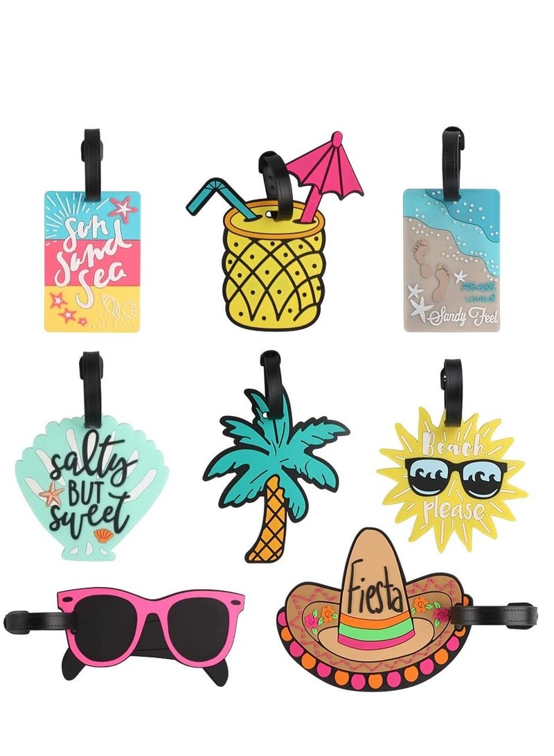 Luggage Tag, Waterproof ID Tag Multicolor Aircraft Suitcase Identification Tag with Loop PVC Baggage Handbag Tag Unique Beach Series Travel Labels Identify for Travelers with Buckles, 8 Styles - Image 1