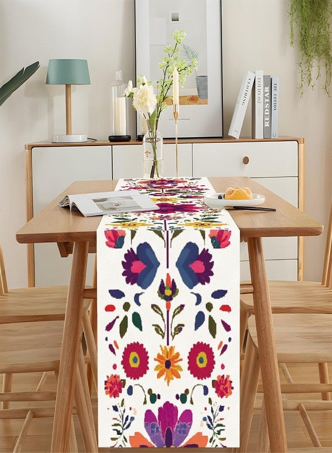 ANNA QUEEN Boho Floral Table Runner 13x72 Inch, Colorful Mexican Otomi-Style Embroidered, Folk Art Table Decor for Dining Table, Fiesta Party, Kitchen, Wedding or Everyday Use - Image 5