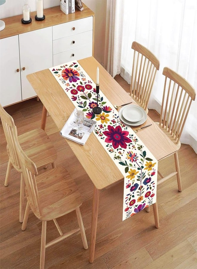 ANNA QUEEN Boho Floral Table Runner 13x72 Inch, Colorful Mexican Otomi-Style Embroidered, Folk Art Table Decor for Dining Table, Fiesta Party, Kitchen, Wedding or Everyday Use - Image 2