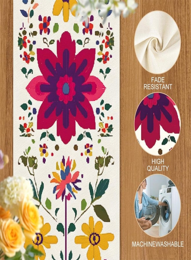 ANNA QUEEN Boho Floral Table Runner 13x72 Inch, Colorful Mexican Otomi-Style Embroidered, Folk Art Table Decor for Dining Table, Fiesta Party, Kitchen, Wedding or Everyday Use - Image 4