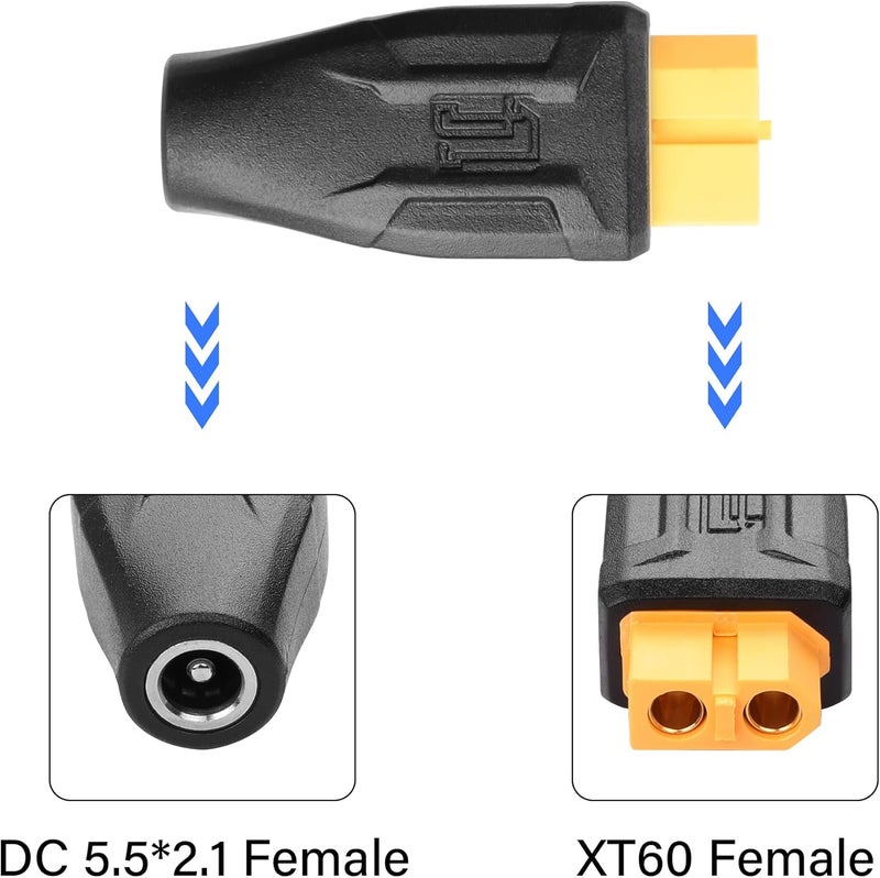 SinLoon 2 Pack XT60 to DC5521 Adapter XT60 to DC 55mm X 21mm Wireless for TS100 Soldering Iron FPV Monitor PowerDrone XT60 Female to DC Female