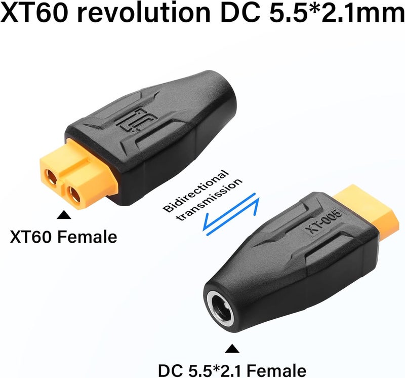 SinLoon 2 Pack XT60 to DC5521 Adapter XT60 to DC 55mm X 21mm Wireless for TS100 Soldering Iron FPV Monitor PowerDrone XT60 Female to DC Female