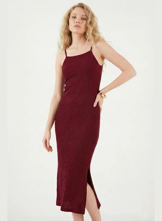 ليلا Lela Strappy Fitted Midi Dress with Slit for Women DRESS 5865573