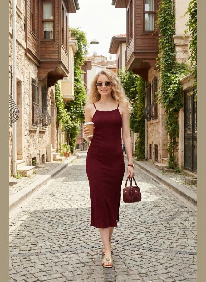 ليلا Lela Strappy Fitted Midi Dress with Slit for Women DRESS 5865573