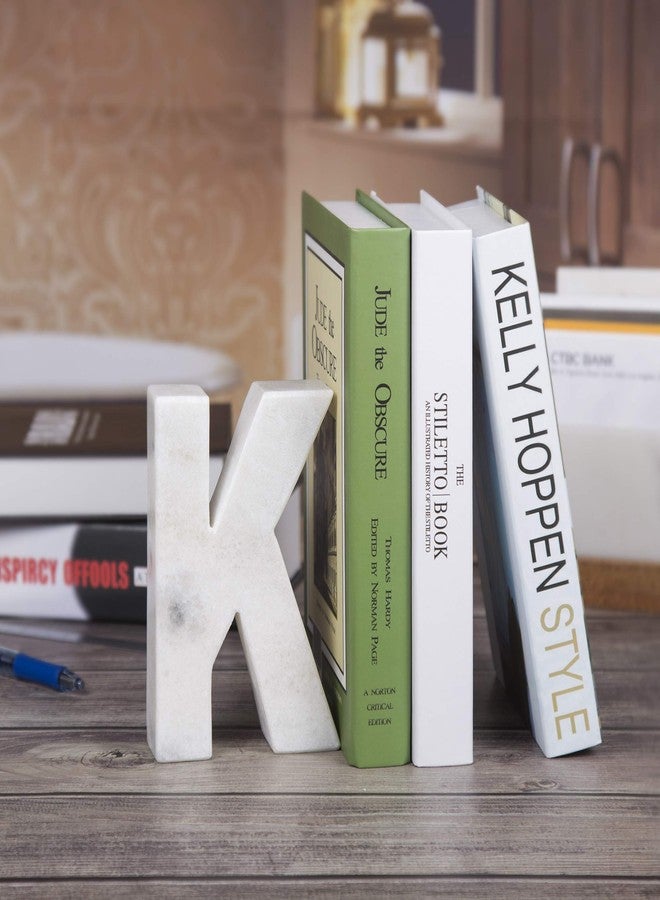 Creative Home Natural Marble Stone Letter K Bookends Paper Weight Office Shelf Organizer Table Top Decorative Piece, 4" W x 5.9" H, 1.5" D, Off-White - Image 4