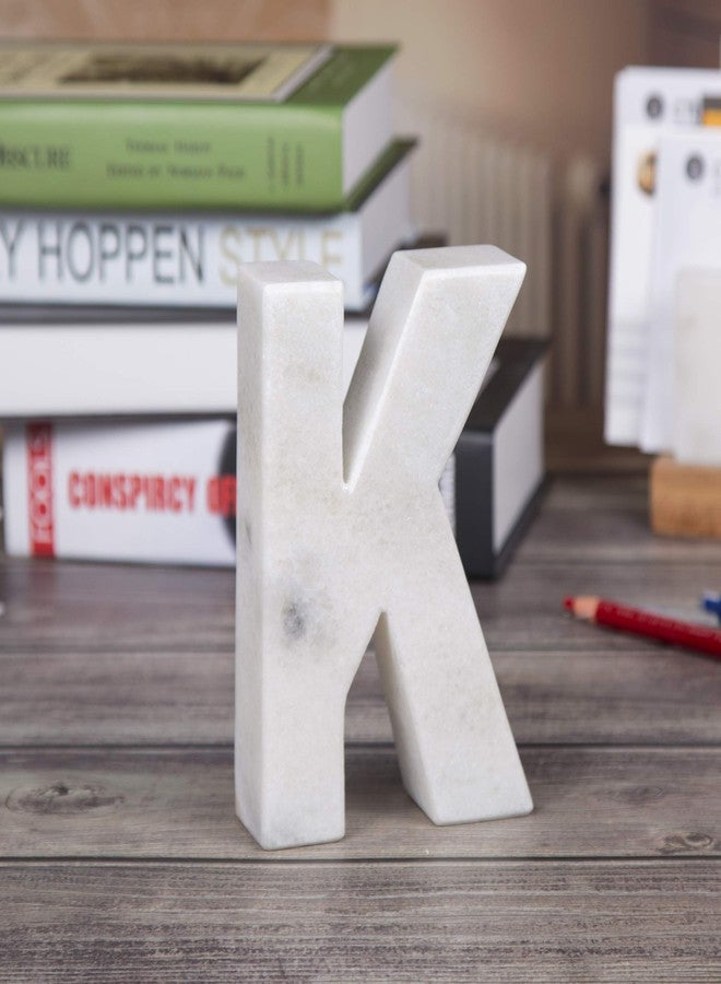 Creative Home Natural Marble Stone Letter K Bookends Paper Weight Office Shelf Organizer Table Top Decorative Piece, 4" W x 5.9" H, 1.5" D, Off-White - Image 3
