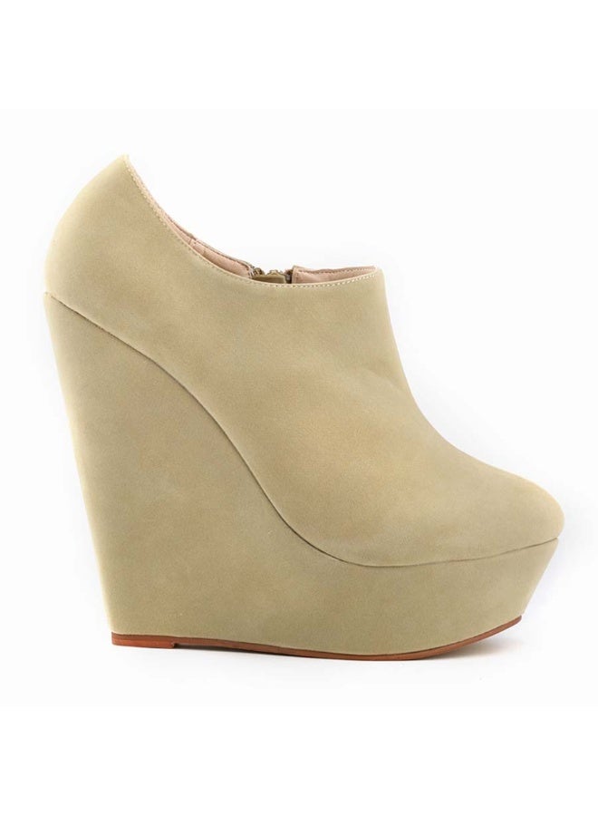 Loquat Flannel platform wedge low-top side-zip women's single boots 14cm Nude - Image 2
