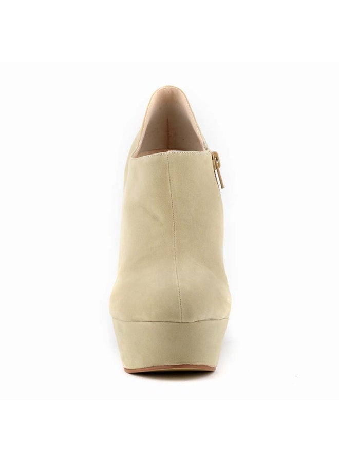 Loquat Flannel platform wedge low-top side-zip women's single boots 14cm Nude - Image 4