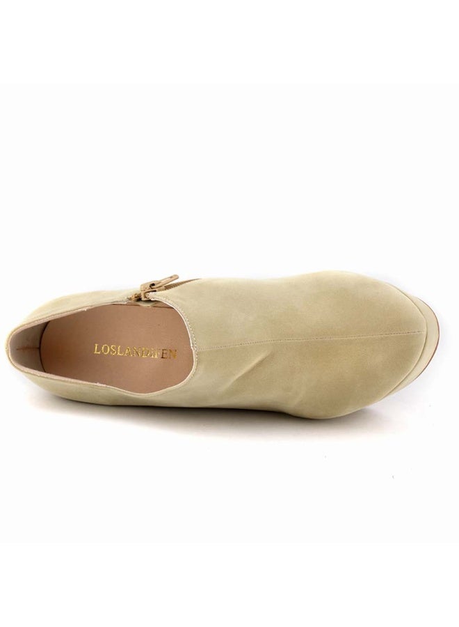 Loquat Flannel platform wedge low-top side-zip women's single boots 14cm Nude - Image 5