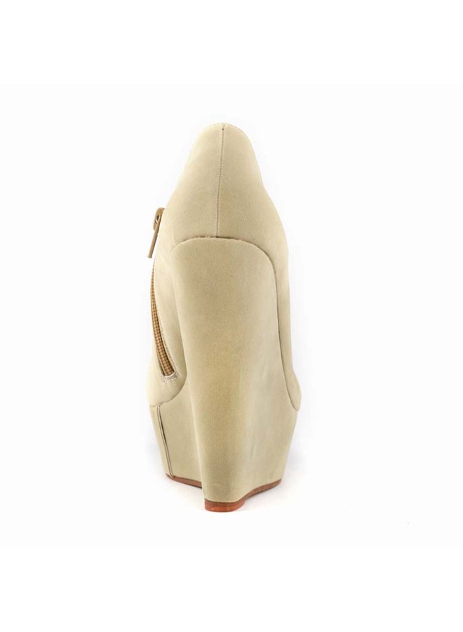 Loquat Flannel platform wedge low-top side-zip women's single boots 14cm Nude - Image 3