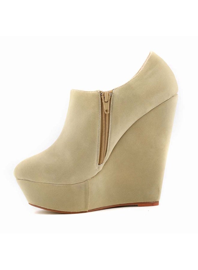 Loquat Flannel platform wedge low-top side-zip women's single boots 14cm Nude - Image 1